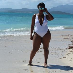 White Deep V Swimsuit